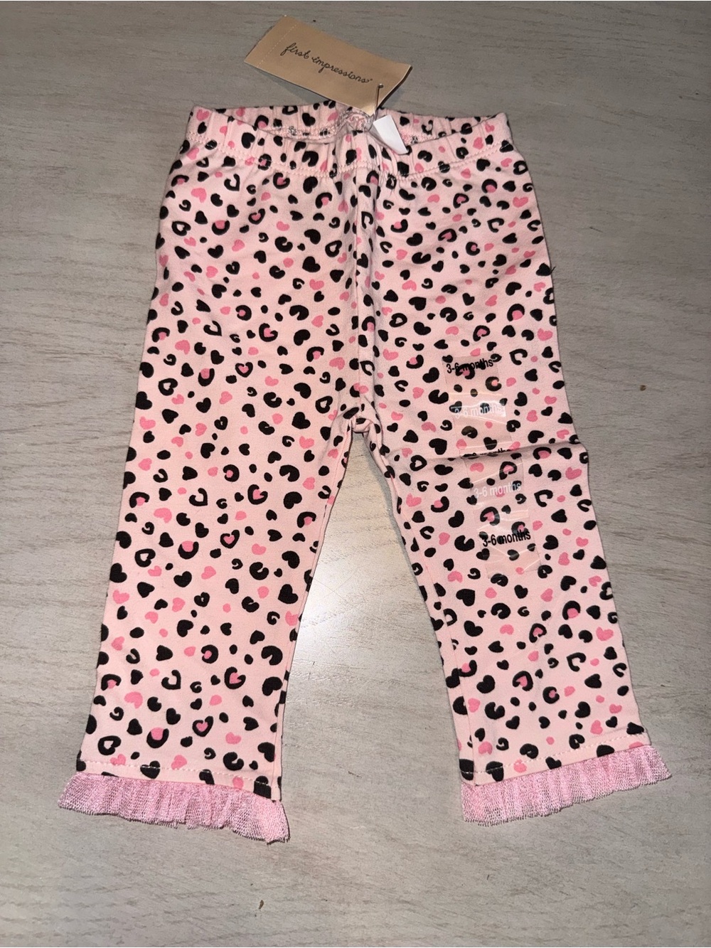 Kids- First Impressions Pink Leopard Print Ruffle Hem Leggings